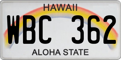 HI license plate WBC362