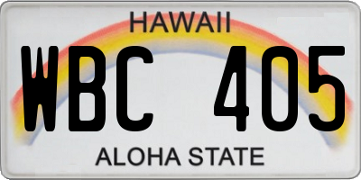 HI license plate WBC405