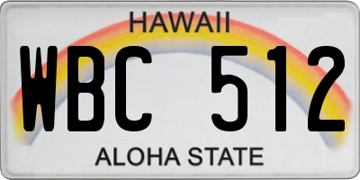HI license plate WBC512