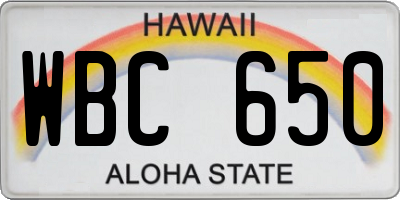 HI license plate WBC650