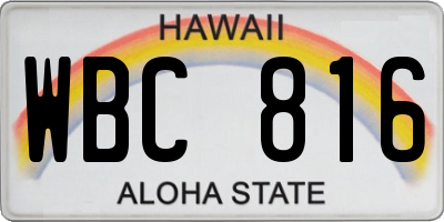 HI license plate WBC816