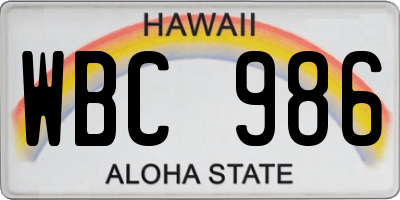 HI license plate WBC986