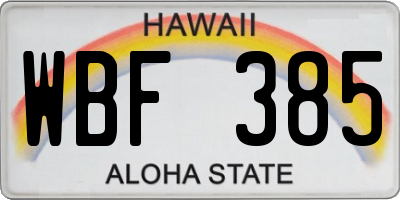 HI license plate WBF385