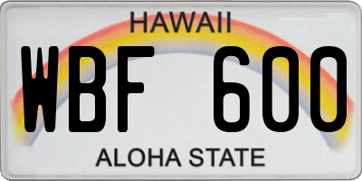 HI license plate WBF600