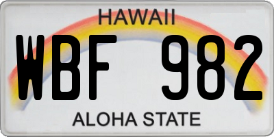 HI license plate WBF982