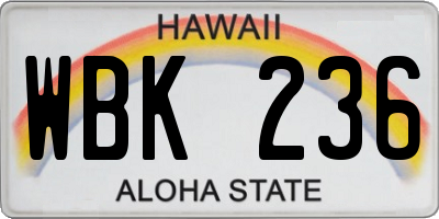 HI license plate WBK236