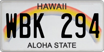 HI license plate WBK294
