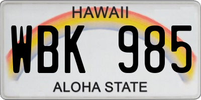HI license plate WBK985