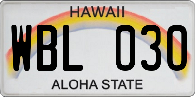 HI license plate WBL030