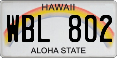 HI license plate WBL802