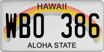 HI license plate WBO386