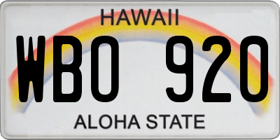 HI license plate WBO920