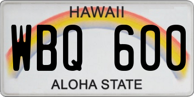 HI license plate WBQ600