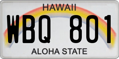 HI license plate WBQ801
