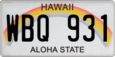 HI license plate WBQ931