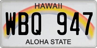 HI license plate WBQ947