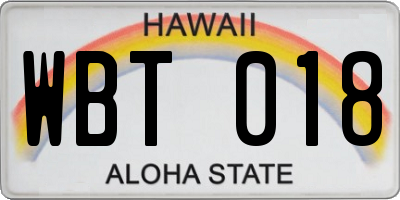 HI license plate WBT018