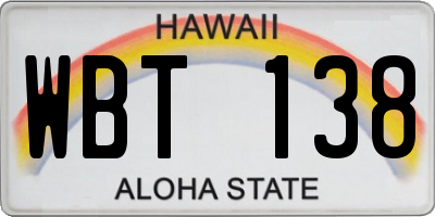HI license plate WBT138