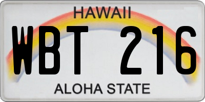 HI license plate WBT216