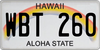 HI license plate WBT260