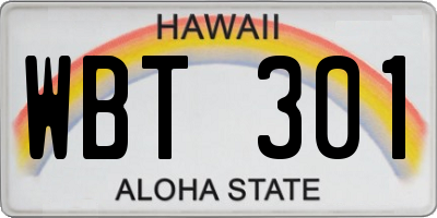 HI license plate WBT301