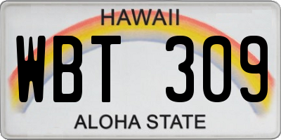 HI license plate WBT309