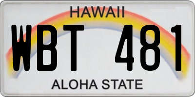 HI license plate WBT481