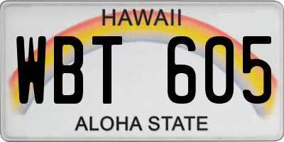HI license plate WBT605