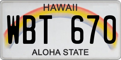 HI license plate WBT670