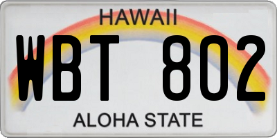 HI license plate WBT802
