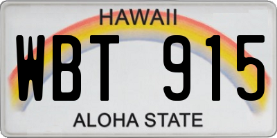 HI license plate WBT915