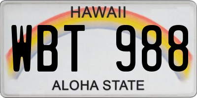 HI license plate WBT988