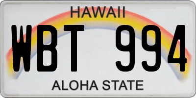 HI license plate WBT994