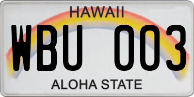 HI license plate WBU003