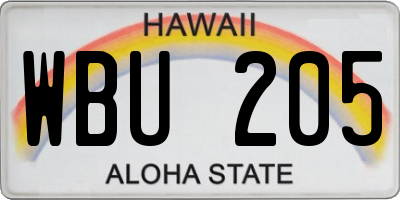 HI license plate WBU205