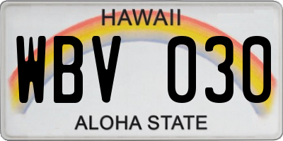 HI license plate WBV030