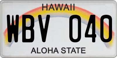 HI license plate WBV040