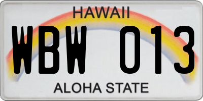 HI license plate WBW013