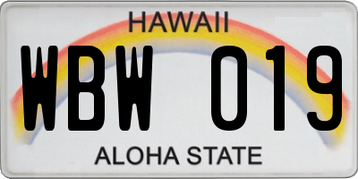 HI license plate WBW019