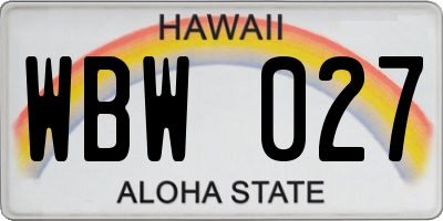 HI license plate WBW027