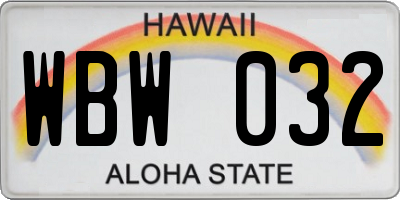 HI license plate WBW032