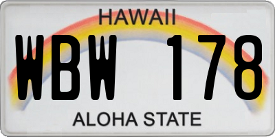 HI license plate WBW178