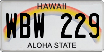 HI license plate WBW229