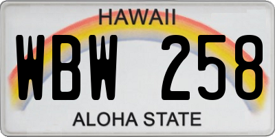 HI license plate WBW258