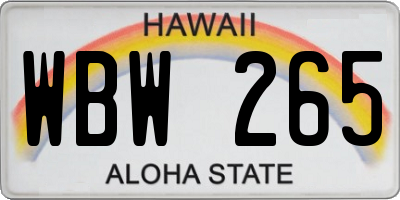 HI license plate WBW265