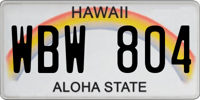 HI license plate WBW804