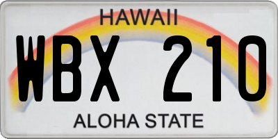 HI license plate WBX210