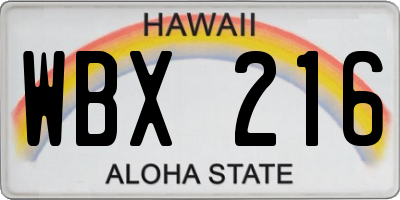 HI license plate WBX216