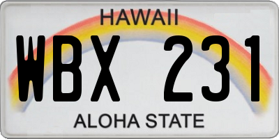 HI license plate WBX231