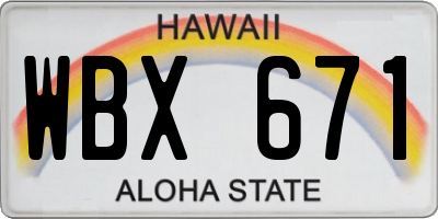 HI license plate WBX671